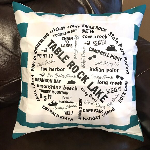 Handmade Table Rock Lake Pillow Cover: Cabin Decor, Marinas & Landmarks, 18x18 - Picture 1 of 10